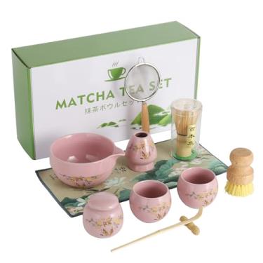 Imagem de MAKOUYU Conjunto de 11 batedores Matcha, 368 g, com 2 xícaras e 1 lata de chá, design exclusivo de padrão de gato, conjunto completo de kit matcha, conjunto de matcha japonês, kit matcha perfeito para