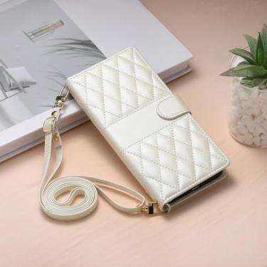 Imagem de HJZSZX Para iPhone 12 Mini Long Lanyard Crossbody Couro Carteira Cartão Capa de Telefone Flip Cover (Para iPhone 12 Mini/Branco)