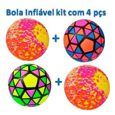 Imagem de Bola De Vinil Inflável Kit com 4 Infantil Colorida Plástico - Pratika