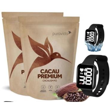 Imagem de Kit 2x Pura-vida Cacau Em Pó Premium Pacote 250 G Acompanha Relógio Esportivo Aprova D'agua Preto