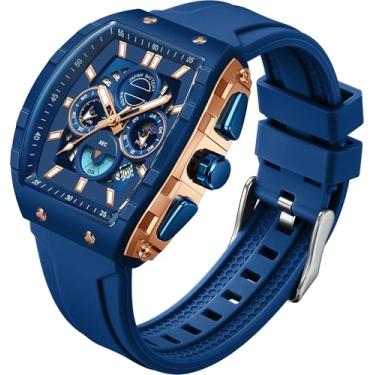Imagem de findtime Relógios masculinos Relojes para Hombres Relógio de pulso exclusivo, branco, azul, dourado, à prova d'água, esportivo, militar, mostrador grande, cronógrafo, analógico, quartzo, Azul