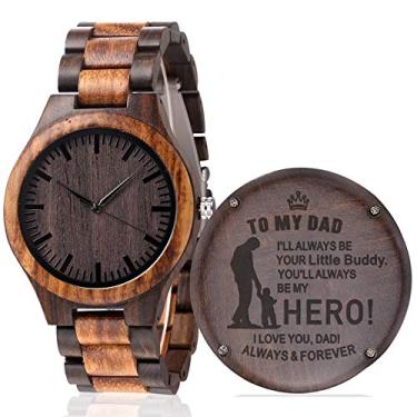 Imagem de Fodiyaer Relógio de madeira gravado para homens, namorado, marido, ele, personalizado, aniversário, Natal, Dia dos Pais, ideia de presente de madeira, Zebra Ebony Wood - For Dad From Son, Relógio de