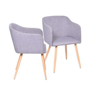 Imagem de Kit 02 Cadeiras Boxbit Charla Linho Cinza Base Metal Cor Madeira, CHIN