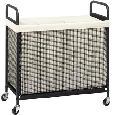 Imagem de STORAGE MANIAC Cesto de lavanderia com rodinhas com rodas, classificador de roupas em 3 seções, cesta de lavanderias com rodinhas com bolsa removível cesto de roupas organizador de lavanderias