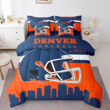 Imagem de Jogo de cama solteiro com tema de futebol, 7 peças, rubi americano em uma bolsa com lençol de cima e lençol com elástico para fãs de esportes, cidade de futebol com fronhas e fronhas para crianças