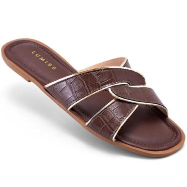 Imagem de Sandália Rasteira Feminina Lumiss Croco Trançada Confortável marrom39