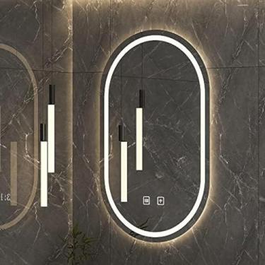 Imagem de Espelho De Banheiro Oval De 24x36 Polegadas, Espelho Retroiluminado Por Led, Espelho De Maquiagem Antiembaçante, Espelho De Vaidade Regulável De 3 Cores à, Front Lighted, 20x32in/50x80cm