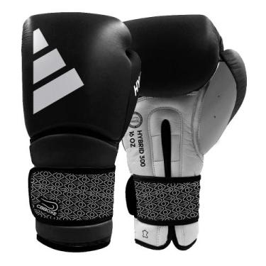 Imagem de Luva de Boxe adidas Hybrid 300 em Couro CBBOXE Brasil, Preto, Branco, 