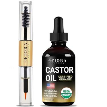 Imagem de Óleo de rícino orgânico para cílios, sobrancelhas, cabelo e rosto – Prensado a frio, sem hexano, 100% puro aceite de Ricino orgânico, sérum para cílios e sobrancelhas com tubo de rímel recarregável