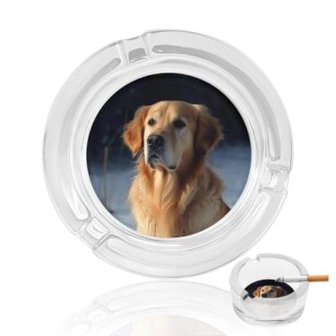 Imagem de Cinzeiro de vidro de cristal Golden Retriever, cinzeiro redondo para fumar de vidro resistente, portátil, decorativo, moderno, para uso em casa, escritório, interior, exterior, pátio