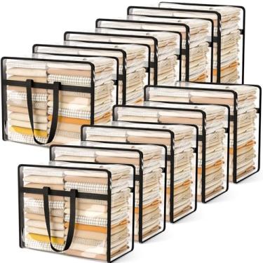 Imagem de Pacote com 10 sacos de armazenamento transparentes de 40 L - Cobertor de vinil resistente e organizador de edredom com zíper, alças em T, dobrável para se mover