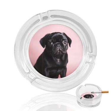 Imagem de Cinzeiro de cristal Pug preto fofo, cinzeiro redondo de vidro resistente para fumar cinzeiro portátil decorativo moderno para uso em casa, escritório, interior, exterior, pátio