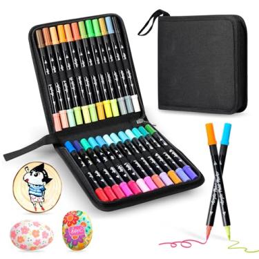 Imagem de Welebar Marcadores de tinta acrílica de 48 cores, 24 canetas pincel de ponta dupla (2 cores por marcador) - Materiais de arte à prova d'água para tela, rocha, madeira, vidro, cerâmica - artesanato DIY