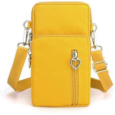 Imagem de Kkauuope Bolsa tiracolo pequena para mulheres, bolsa de ombro de nylon durável de grande capacidade com entrada embutida para fone de ouvido, Amarelo, Transversal