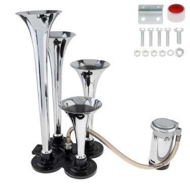 Imagem de DriSentri Kit de buzinas de trem, buzinas de trem super alto 12V 185db para caminhonete, kit de buzina de ar de quatro trompetes com compressor para veículos, carros, caminhões, trens, caminhões