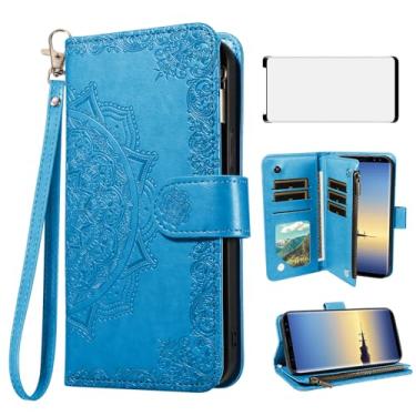 Imagem de Asuwish Capa para celular Samsung Galaxy Note 8 com protetor de tela de vidro temperado e porta-cartão de crédito flip flor suporte Note8 Not S8 Gaxaly mulheres homens azul