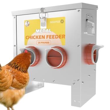Imagem de Alimentador automático de frango sem desperdício de metal para aves, grande capacidade, 11 kg para galinhas, gansos, patos, perus, codornas (4 portas)
