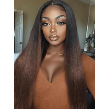 Imagem de Peruca natural reta em V, peruca em U para iniciantes, cabelo sintético resistente ao calor, macio como cabelo humano, meia peruca preta para mulheres negras, densidade de 180% (loiro mel ombre, 55 cm