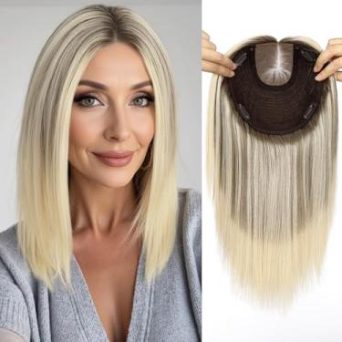 Imagem de Topart Tampos de cabelo femininos MONO TOP para cabelo humano 30,5 cm x 20,3 cm x 20,3 cm, capa de peruca parcial para queda de cabelo ou perda de cabelo sem franja, perucas naturais (loiro ombre)