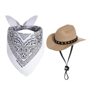 Imagem de Fantasia de cowboy de estimação choyaxo para cães e gatos com chapéu d