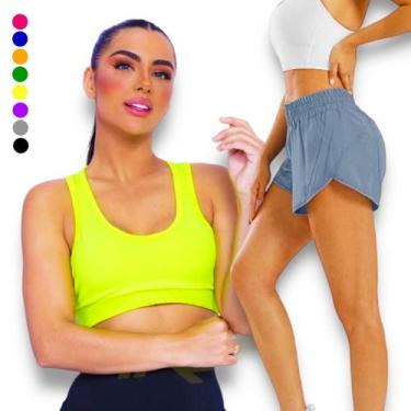 Imagem de Kit conjunto TOP ALÇA MÉDIA bojo + Short TACTEL Corrida Academia Femin