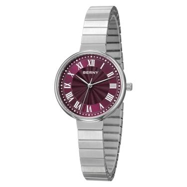 Imagem de BERNY Relógios femininos vintage prateados, relógio de pulso feminino delicado, analógicos de quartzo com aço inoxidável, pulseira de expansão patenteada 3ATM, índices romanos, moda presente de