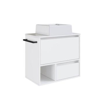 Imagem de Gabinete de Banheiro Suspenso Branco 60cm com Cuba e Toalheiro 1 Porta e 1 Gaveta