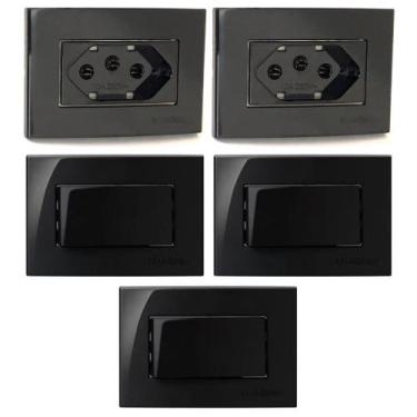 Imagem de 2 Tomada 3 Pinos 10a + 3 Interruptor Móvel Madeira Embutir Marceneiro 