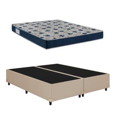 Imagem de Cama Base Box Casal Bipartido Bege Colchão ISO 60 D28 - Ortobom