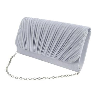 Imagem de WishLotus Bolsas de mão femininas plissadas, bolsa clutch com corrente removível para festas e encontros, Prata