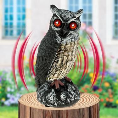 Imagem de Chamariz de coruja para assustar os pássaros, coruja falsa movida a energia solar, espantalho, corujas de plástico à prova d'água com olhos piscando e som assustador, dissuasores de pássaros para