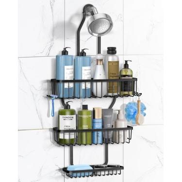 Imagem de Shower Caddy Hanging MSAICOE Never Rust com cesta de sabonete preta