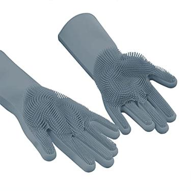 Imagem de Luvas mágicas de lavagem de louça com esfregão, luvas de limpeza de silicone, luvas de limpeza domésticas reutilizáveis à prova de calor para lavar louças, banheiro, cozinha, lavagem de carro