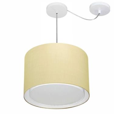 Imagem de Lustre Pendente Cilíndrico Com Desvio De Centro Vivare Md-4312 Cúpula Em Tecido 40x30cm - Bivolt Algodão-crú 127/220v