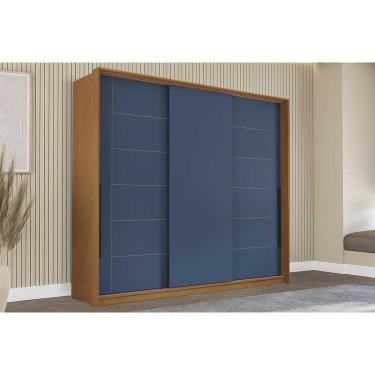 Imagem de Guarda Roupa 3 Portas de Correr e 4 Gavetas Lisboa Freijo/Azul - Politorno