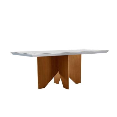 Imagem de Mesa de Sala Jantar Nevada c/ Tampo 120x80cm Madeirado Vidro Canto Curvo - Imbuia/Off White - Rufato