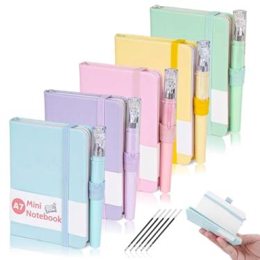 Imagem de Mulaibdin 5 Pcs Pocket Notebook, Small Journaling Notebooks Pocket Size, A7 Cute Notebook with Pen, Small Notepads with Elastic Band, Portable Mini Leather Notepad for School,Office, Memos,Journal(200