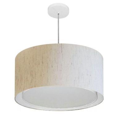 Imagem de Lustre Pendente Cilíndrico Duplo Vivare Md-4295 Cúpula Em Tecido 50x30cm - Bivolt Linho...