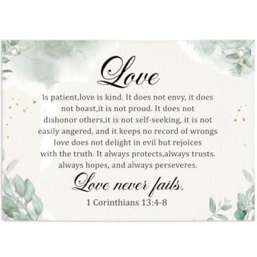 Imagem de Love Is Patient 1 Corinthians 13:4-8 Banner cristão para pendurar na parede, versículo da Bíblia, tela de linho, faixas para pendurar bandeiras, decoração para casa, escritório, sala de estar, igreja