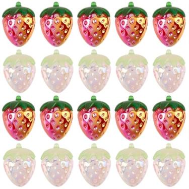 Imagem de SUNNYCLUE 30 peças lindas contas de morango contas de frutas vermelhas plástico acrílico galvanizado cereja opaca grande comida fruta morango espaçador contas a granel para fazer joias, caneta