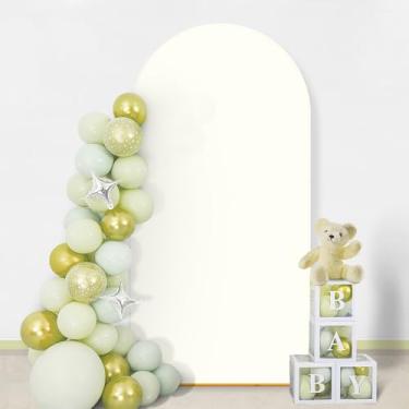Imagem de GOJAWAY Capa de arco de casamento bege de 2 m, capas de suporte de arco de casamento de elastano para topo redondo Chiara Arch Background Capa para decoração de festa de aniversário, cerimônia