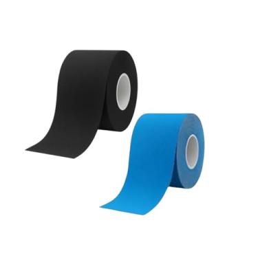 Imagem de KIT 2 Bandagens Tape: KinésioElástica Adesiva para Recuperação Muscular Rápida, Alívio Rápido da Dor, Suporte Articular Esportivo e Terapêutico. Ideal para Atletas e Reabilitação. 5m x 5cm (Preto/Azul)
