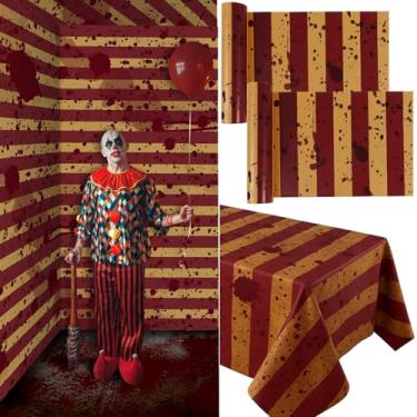 Imagem de Oudain 2 Roll 98 Ft Creepy Carnival Tablecloth Roll Horror Circus Disposable Tablecloth DIY Bloody Creepy Carnival Tent Party Supply for Halloween Big Top Tent Backdrop Curtains Ceiling Wall Decor