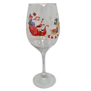 Imagem de Taça de Vidro para Vinho 490 ml de Natal Presente Trenó - Bialluz