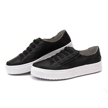 Imagem de Sapatênis Feminino Sola Alta em Couro Izabela Araújo - 602 - Preto Tamanho:40;Gênero:Feminino;Cor:Preto