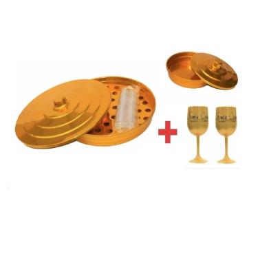 Imagem de Kit Para Santa Ceia Com Duas Bandejas E Taças Douradas