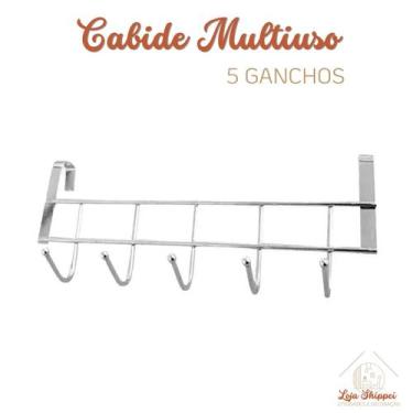Imagem de Cabide Multiuso 5 Ganchos Porta Armário Cozinha Banheiro Prata - TOP Ú
