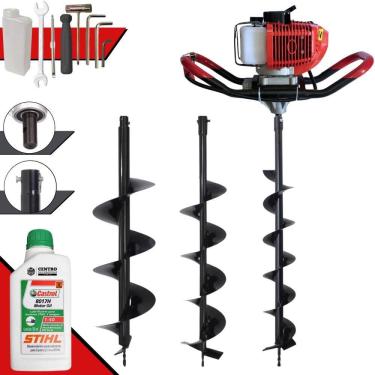 Imagem de Perfurador de Solo À Gasolina Anmax GD520B 52cc 2,2HP de Alta Rotação e Performance + Brocas 80x10cm, 80x15cm e 80x20cm + ÓLEO STIHL 2T