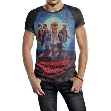 Imagem de Camiseta Raglan Masculina Stranger Things Ref:233 - smoke, Preto, GG