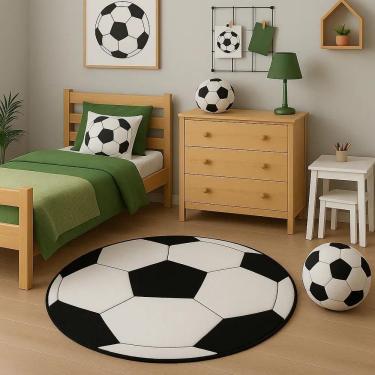 Imagem de Tapete Pelúcia Quarto Infantil Juvenil Bola Futebol 70Cm
